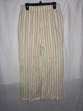 Wide-Leg Cream Knit Pants with Tan Stripes (2)